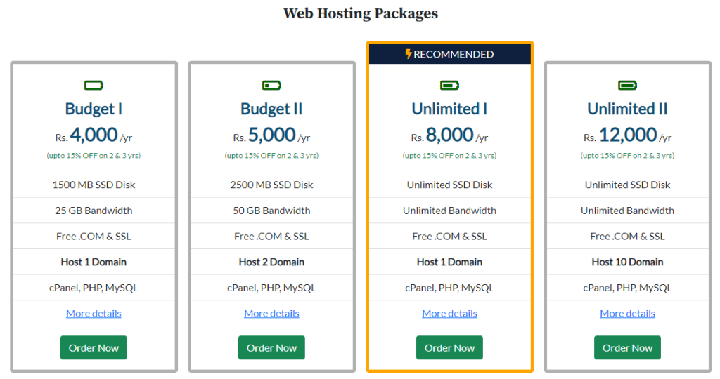 easyhost hosting packages